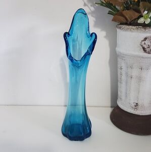 Vintage Turquoise Blue Swung Glass Vase